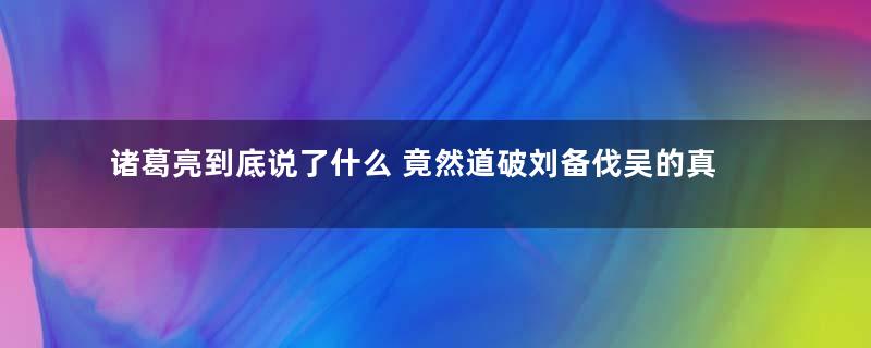 诸葛亮到底说了什么 竟然道破刘备伐吴的真相